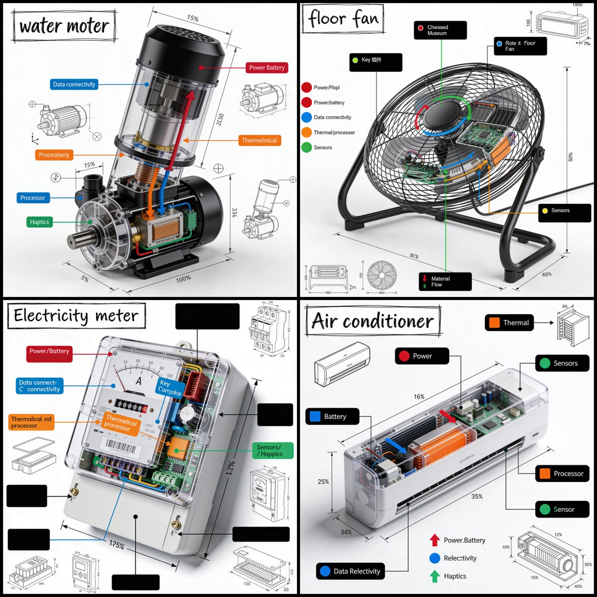 Create a technical infographic of [OBJECT] with a 45-degree isometric 3…