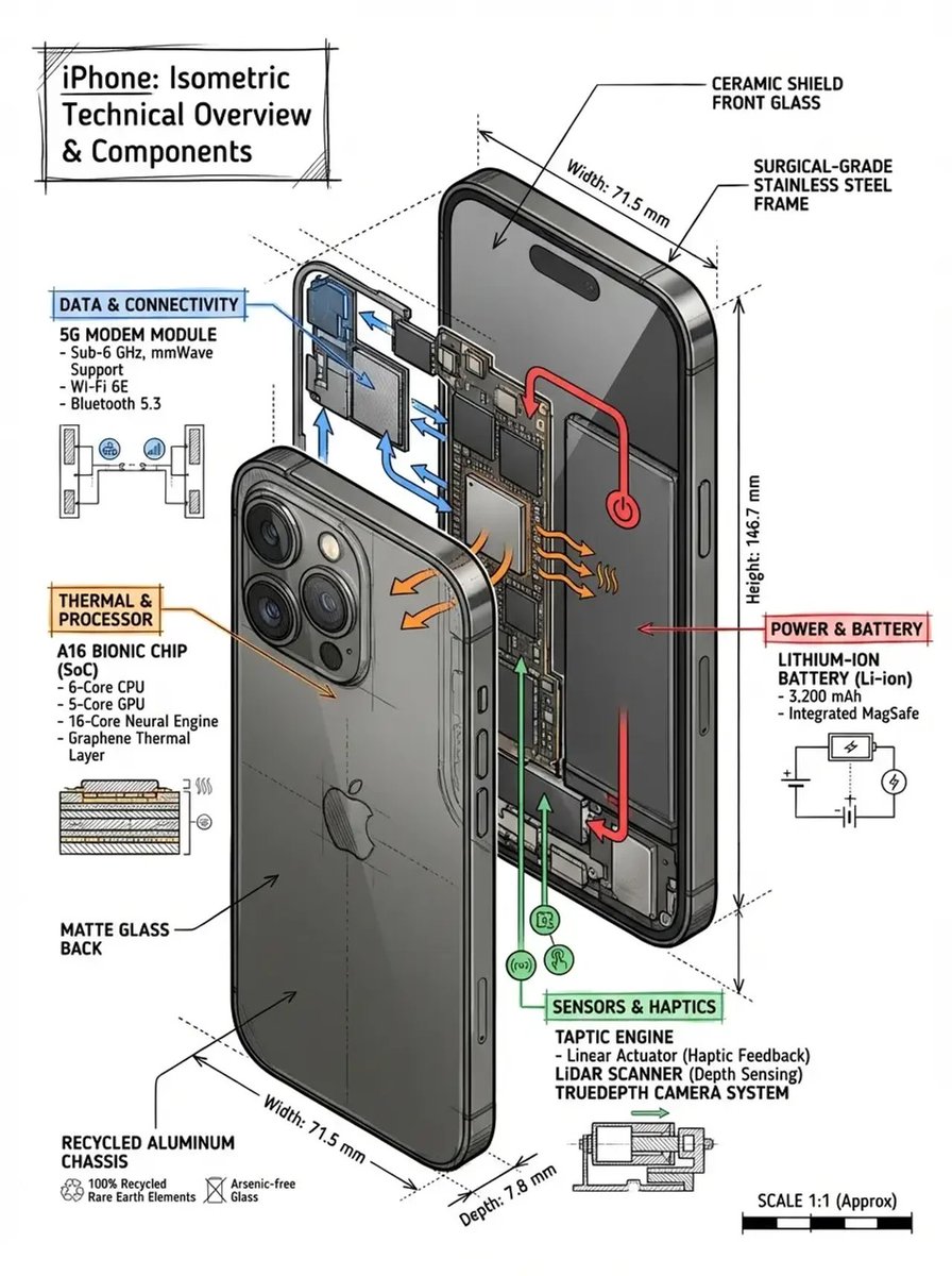 Create a technical infographic of [OBJECT] with a 45-degree isometric 3…