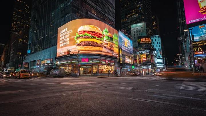Ultra-realistic cinematic night cityscape inspired by Times Square, New…