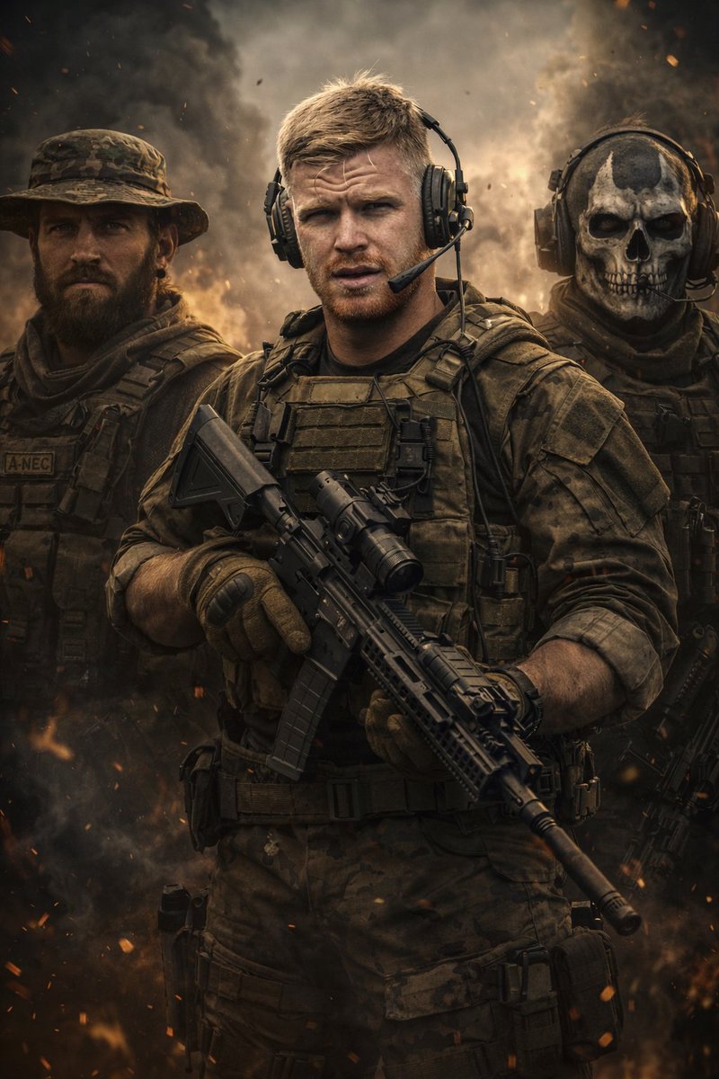 A hyper-realistic, cinematic 9:16 portrait of a modern military squad l…