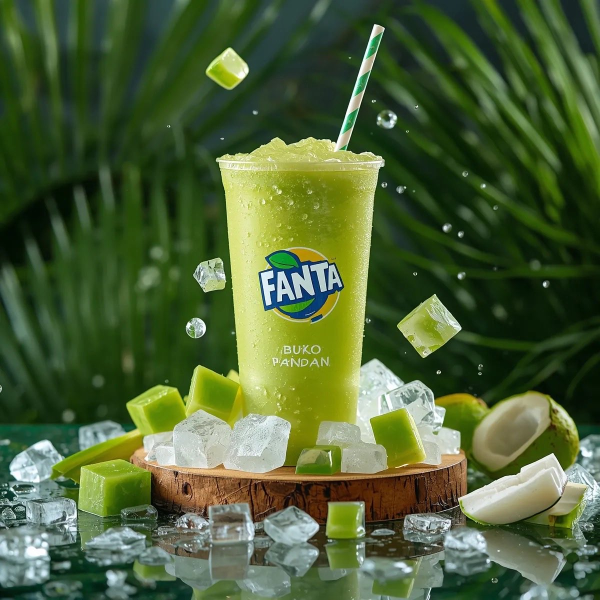 Ultra-realistic commercial product photography of a cold green tropical…