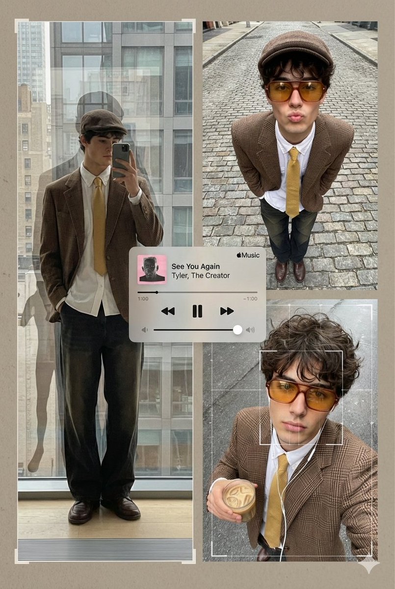 An editorial poster-style multi-panel collage presents Subject[person i…