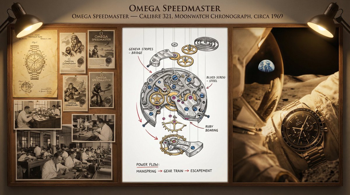 A master watchmaker's documentation board for [TIMEPIECE] — [MANUFACTUR…