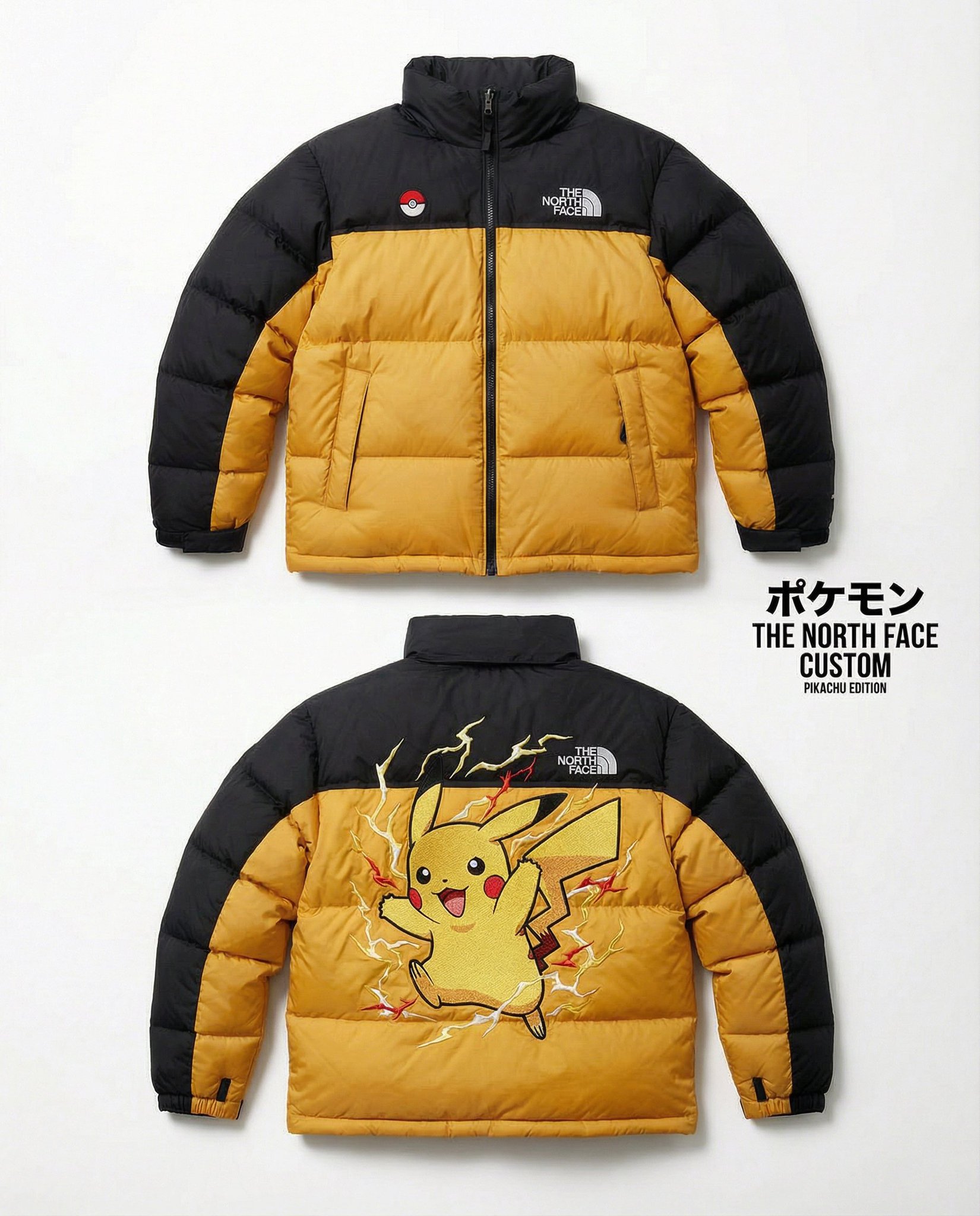 High-end editorial product shot of a custom The North Face Nuptse 700 p…
