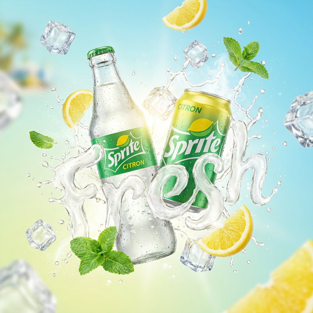 A vibrant, high-end advertising visual of a [PRODUCT NAME] can/bottle f…
