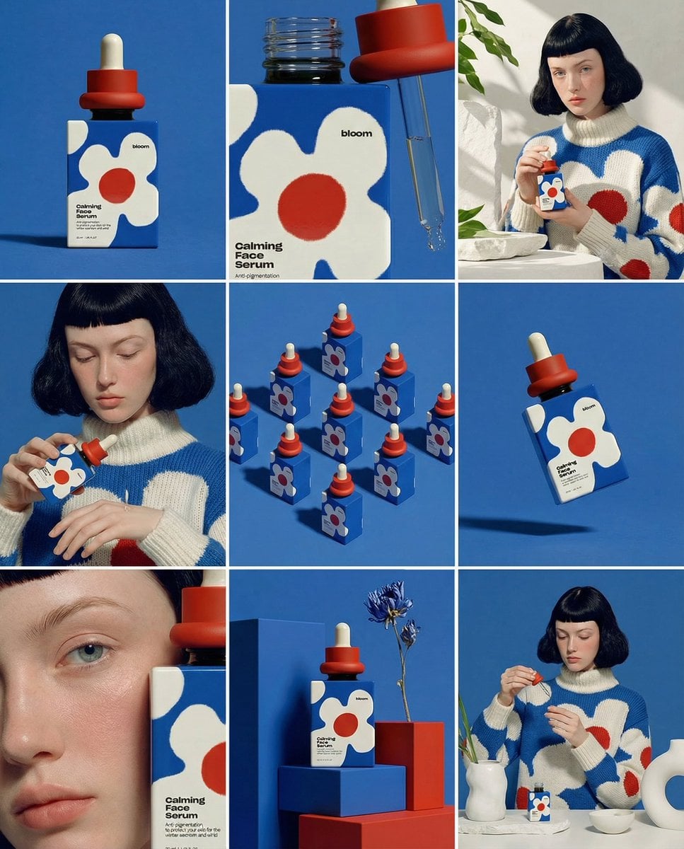 Create ONE final image. A clean 3×3 [ratio] storyboard grid with nine e…