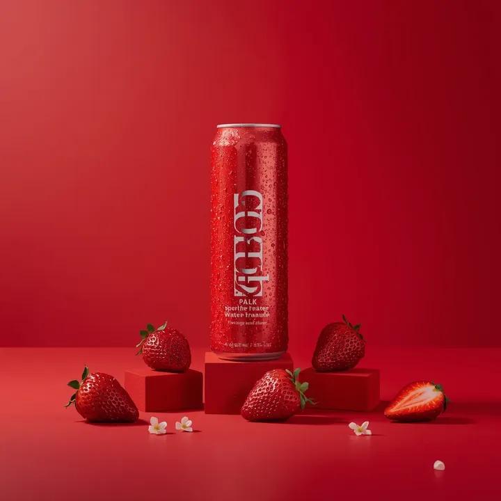 A premium studio product photograph of a tall, slim red aluminum sparkl…