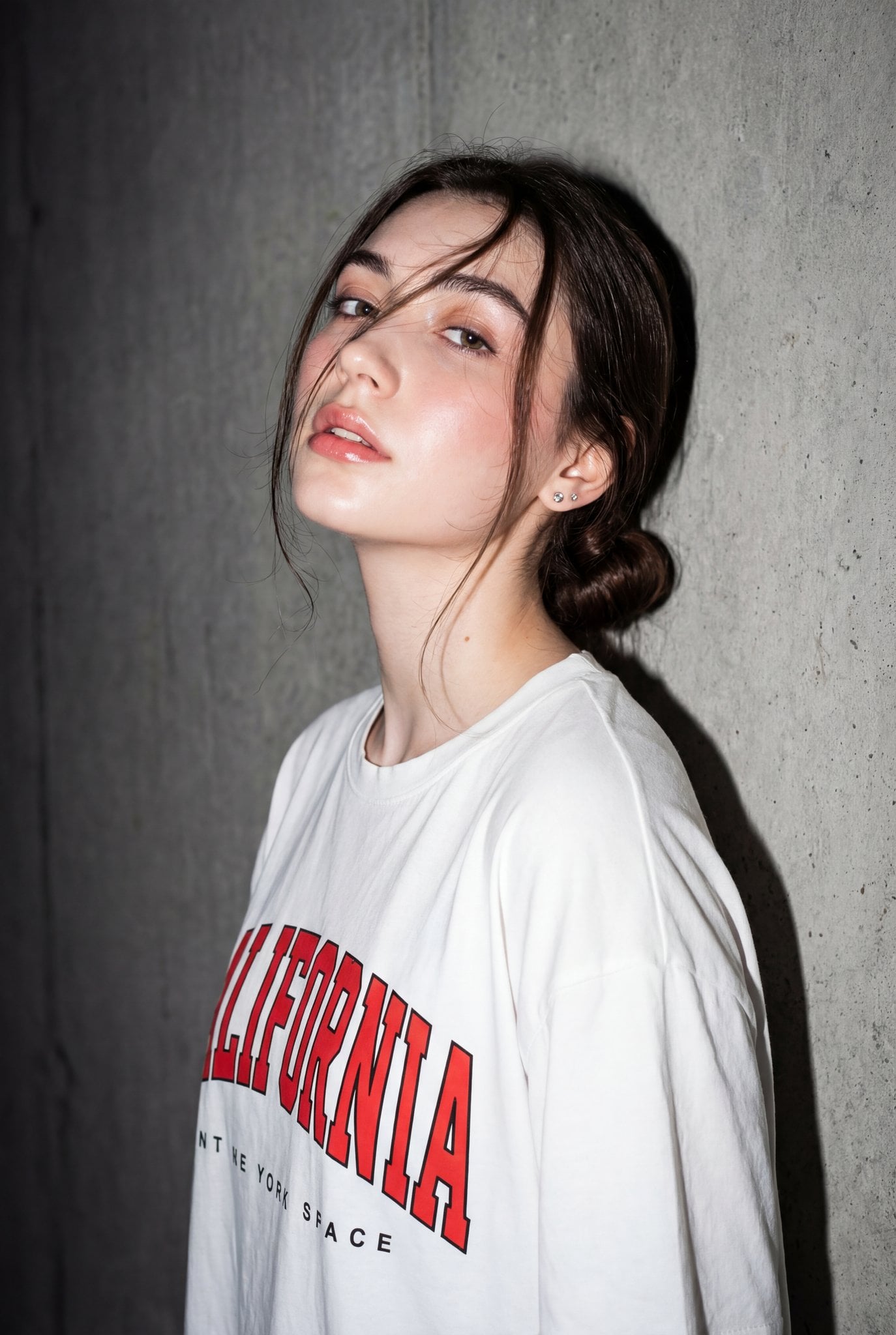 A high-resolution, close-up editorial-style portrait of a young woman s…