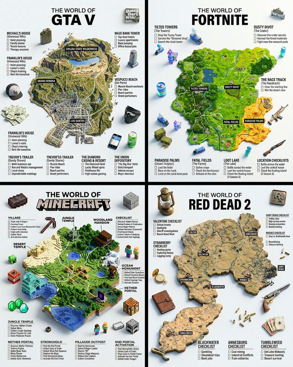 A hyper-realistic 3D game guide infographic poster for [GAME]. The in-g…