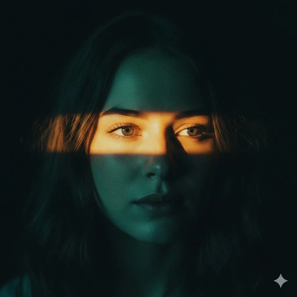 Ultra-realistic cinematic portrait of a young woman with soft brown hai…