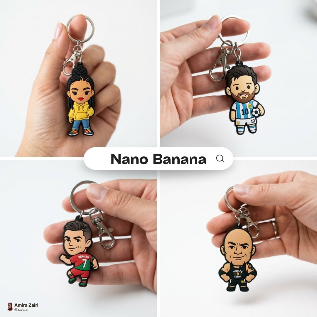 Close-up photo of a cute, colorful rubber keychain held gently in a per…