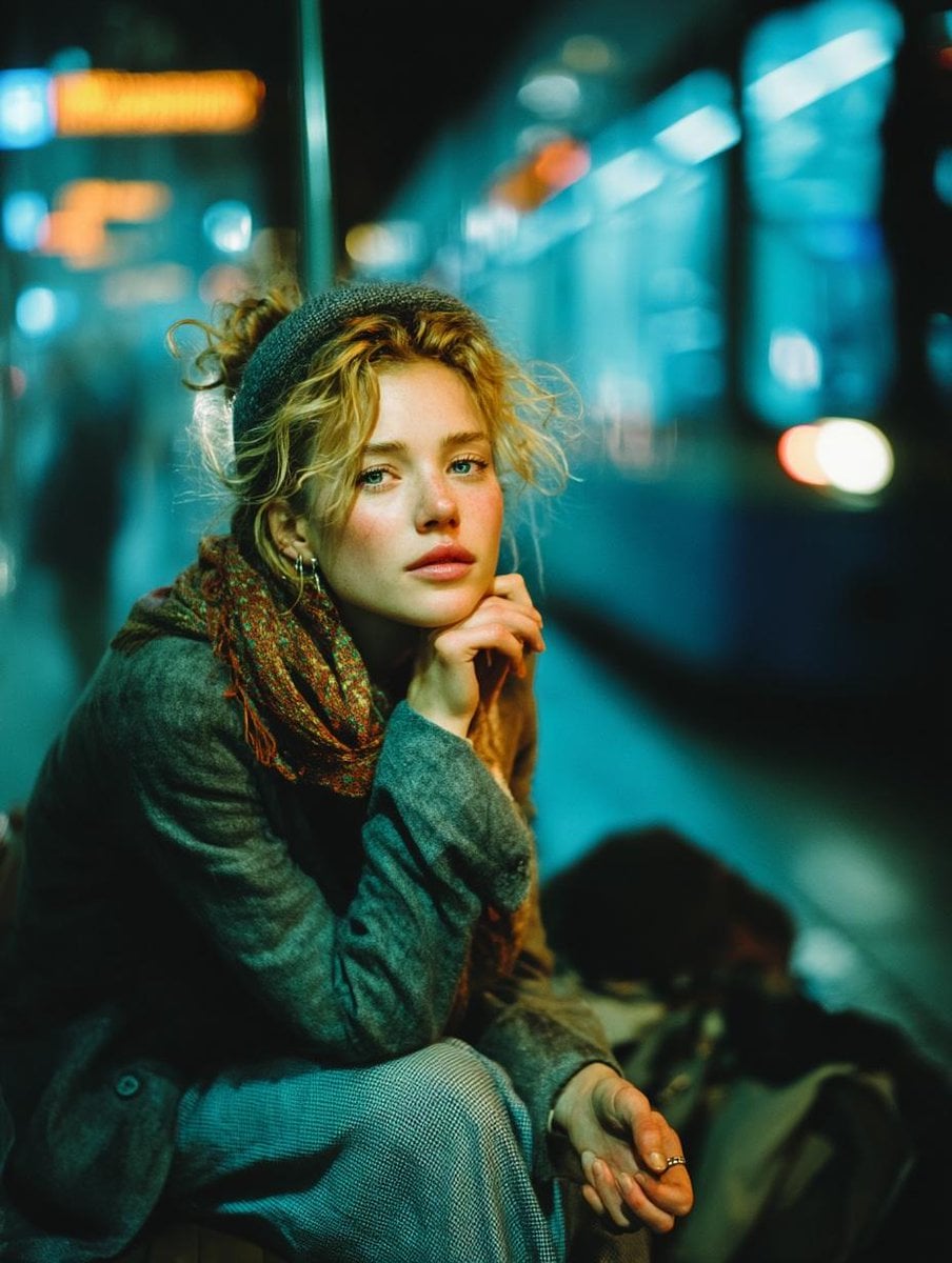 { "Objective": "Create a moody cinematic portrait capturing quiet intro…