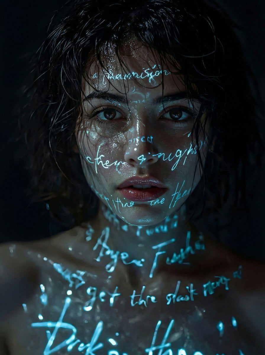 A cinematic, hyper-realistic close-up portrait of a mysterious young wo…