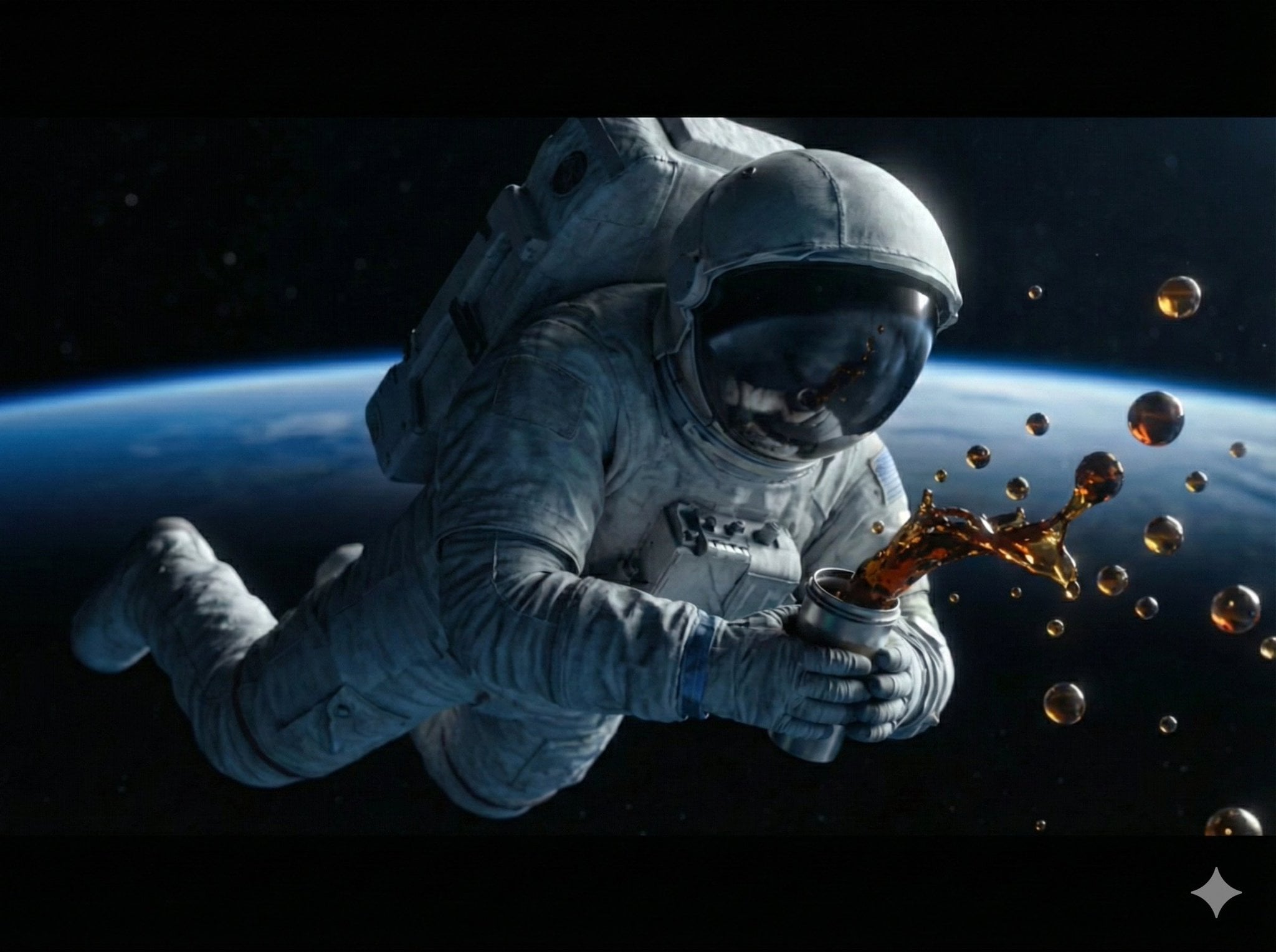 A high-detail, cinematic shot of an astronaut floating in outer space w…