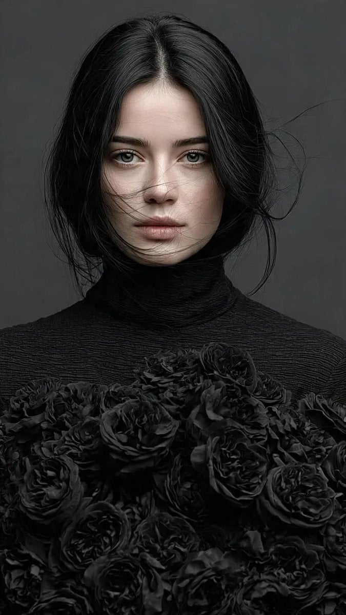 { "Objective": "Create a cinematic fine-art portrait with gothic elegan…