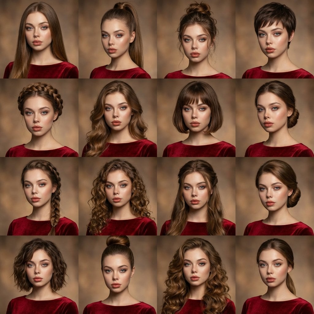 A high-quality photo collage featuring the same person with identical f…
