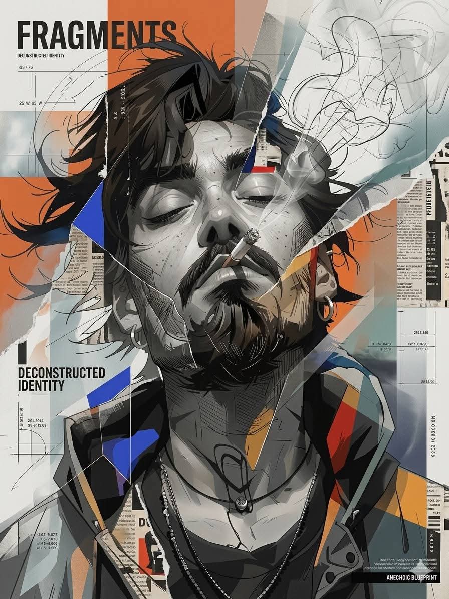 Ultra-detailed futuristic editorial mixed-media portrait blending hyper…