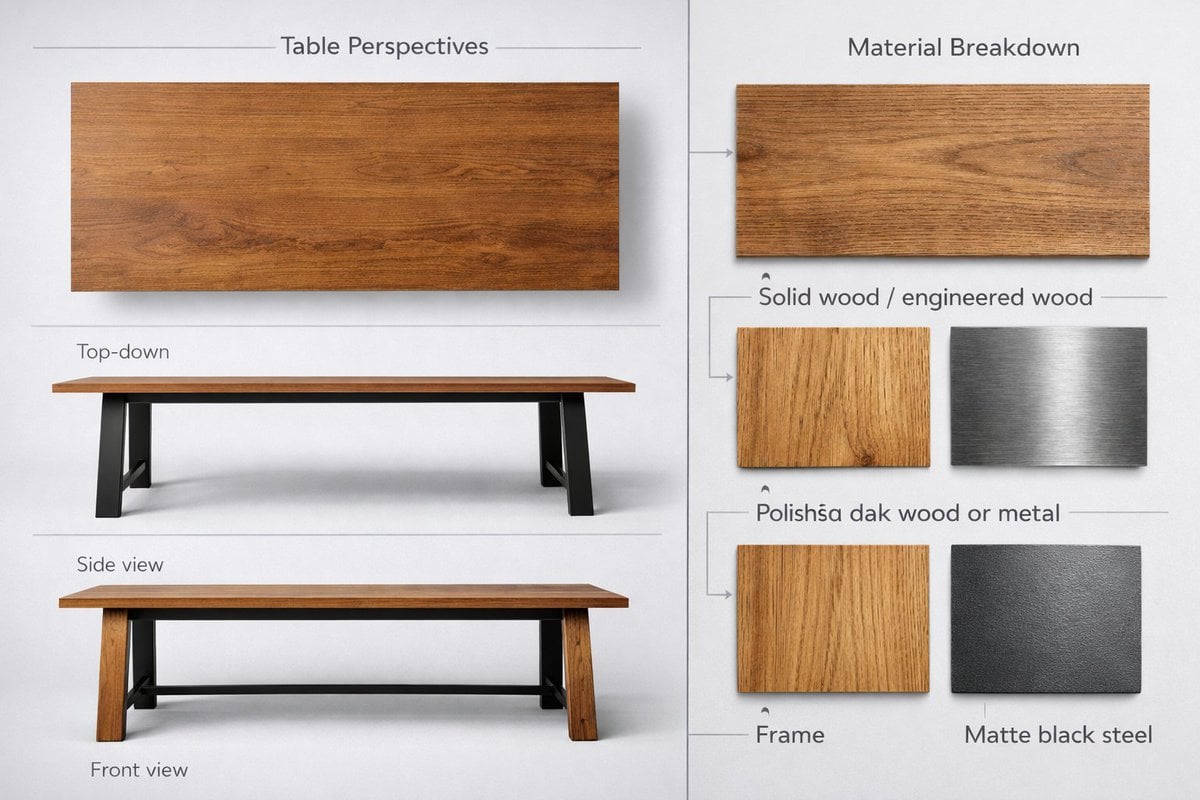 { "objective": "Create a detailed product showcase image of a table des…