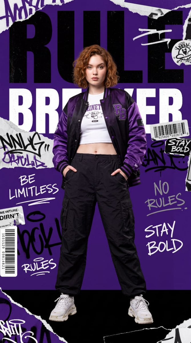 Create a high-fashion streetwear editorial poster featuring a stylish K…