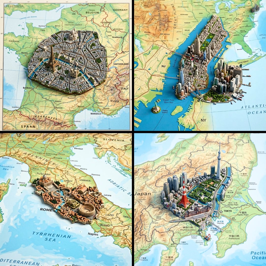 Ultra-realistic top-down geographic map with precise cartographic accur…