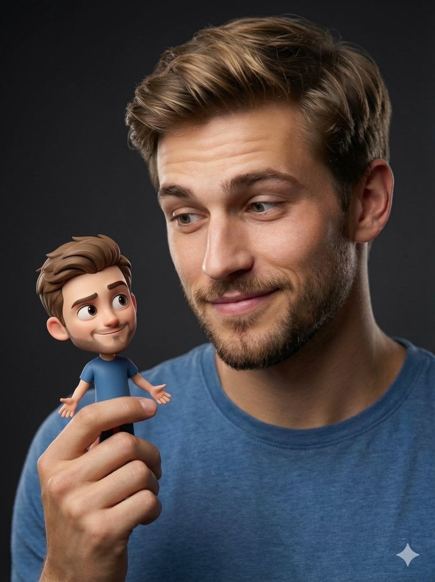 { "Objective": "Create a hyper-realistic studio portrait blending photo…