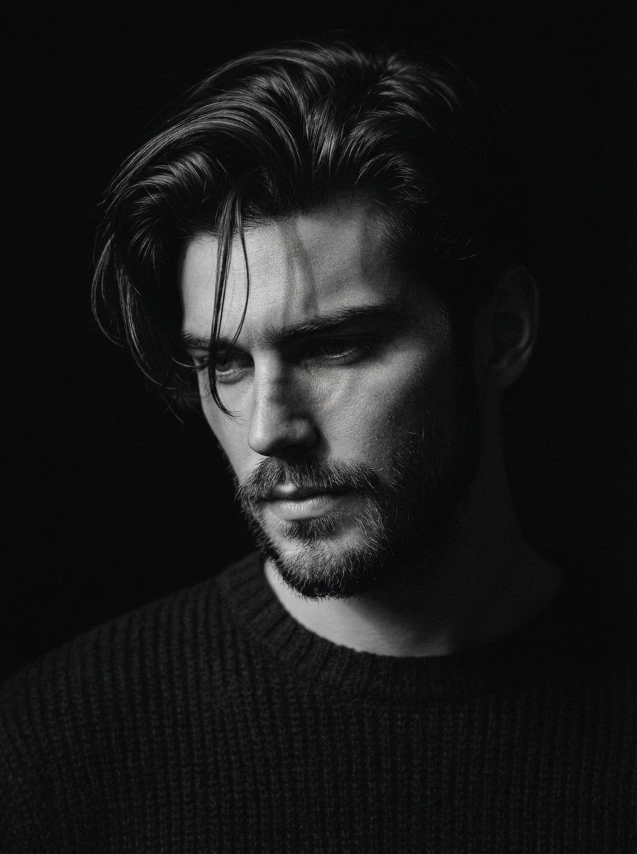 Close-up black and white portrait of a man use image face reference wit…
