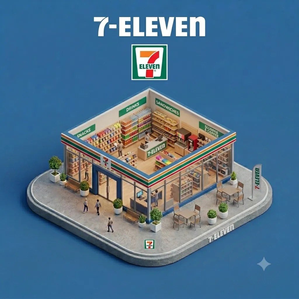 "Ultra-detailed isometric 3D miniature diorama of a branded storefront …