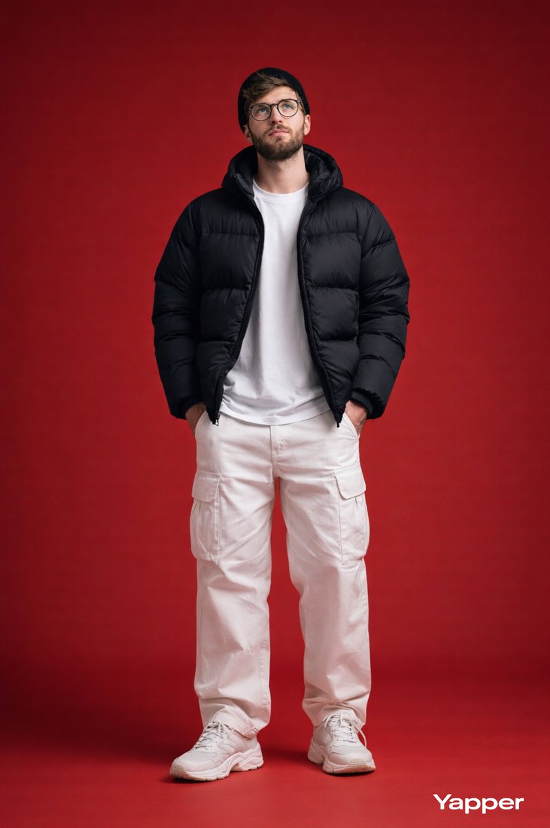 Ultra-realistic full-body studio fashion portrait of a stylish young ma…