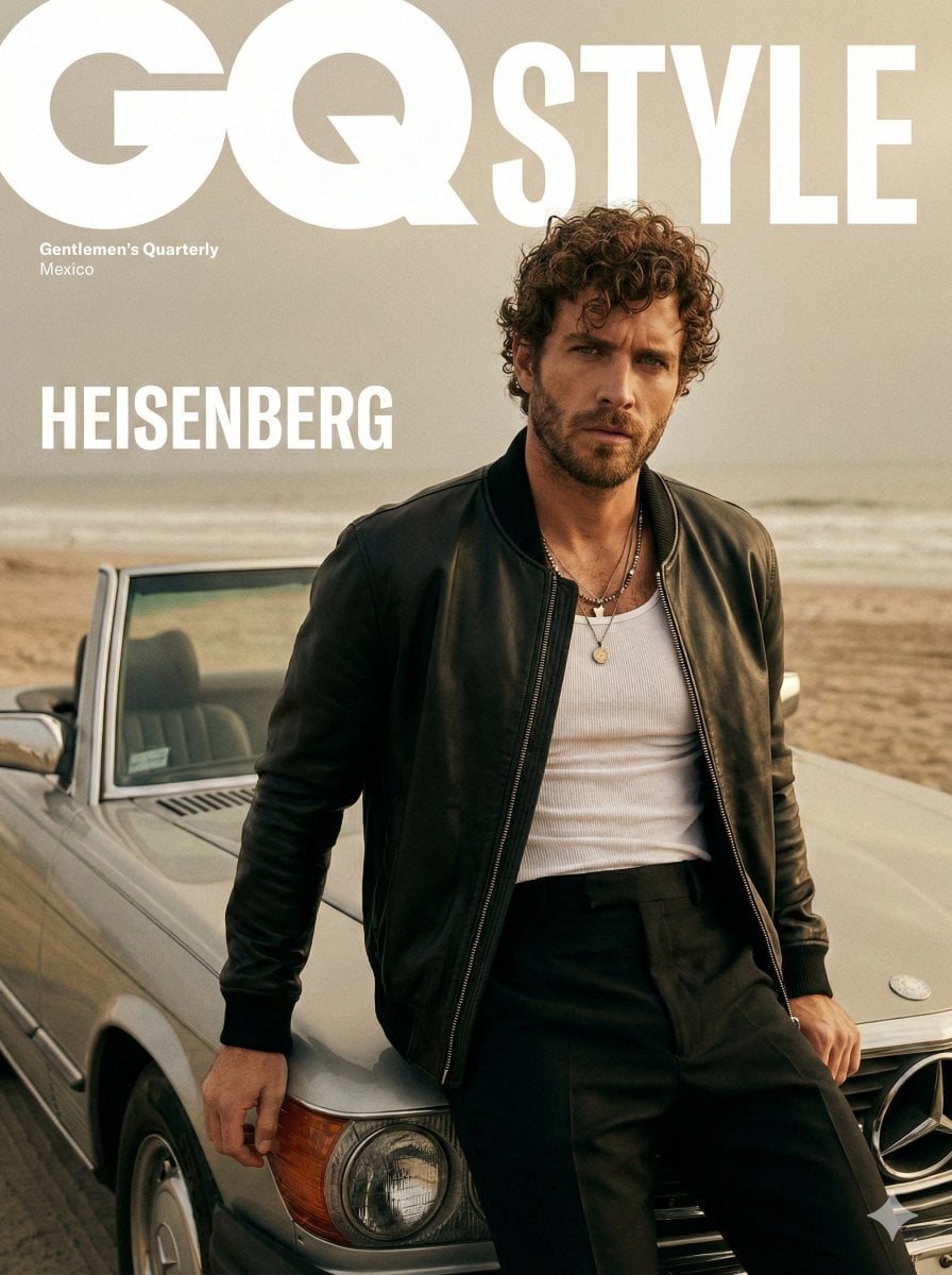 A cinematic fashion editorial portrait of male model for a GQ Style mag…