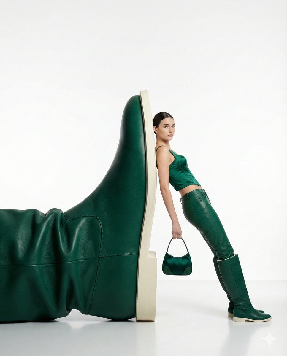 { "style": "high-fashion editorial, minimalist surrealism", "subject": …