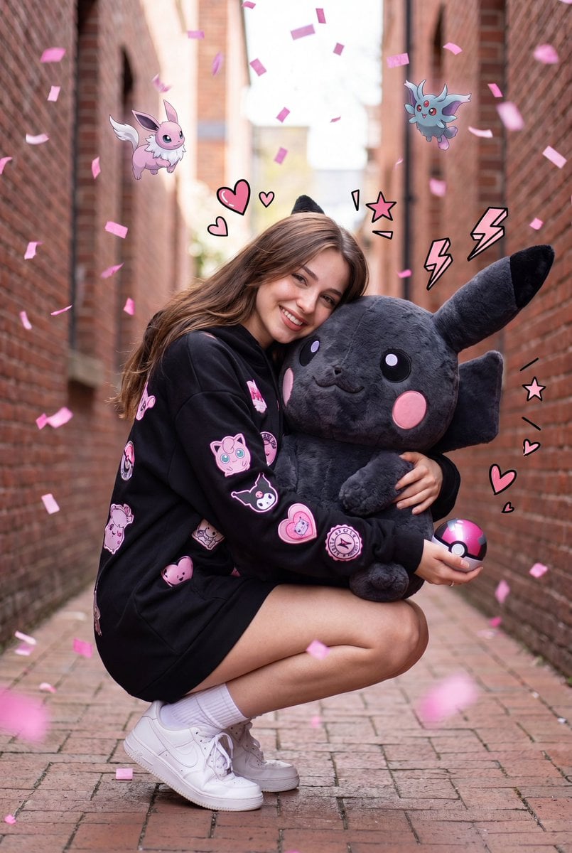 A hyper-realistic full-body portrait of a cute young woman crouching in…