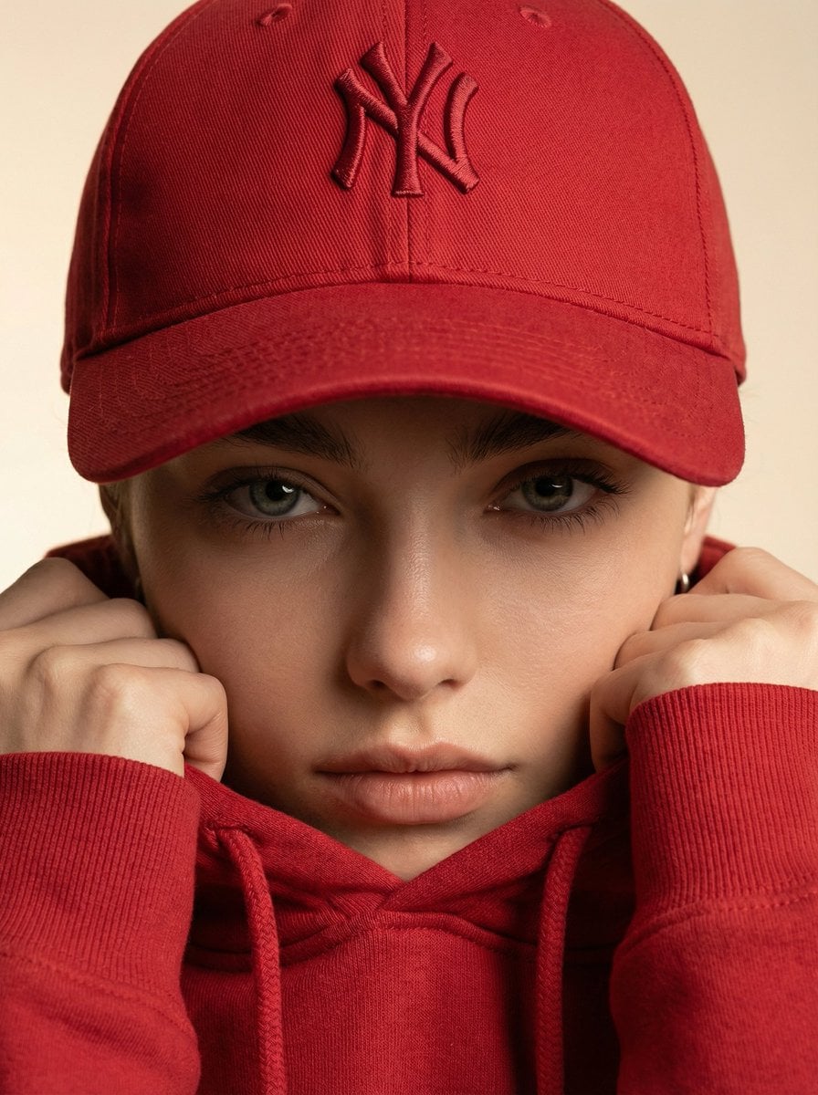 Ultra-realistic fashion beauty crop of a female model wearing the refer…