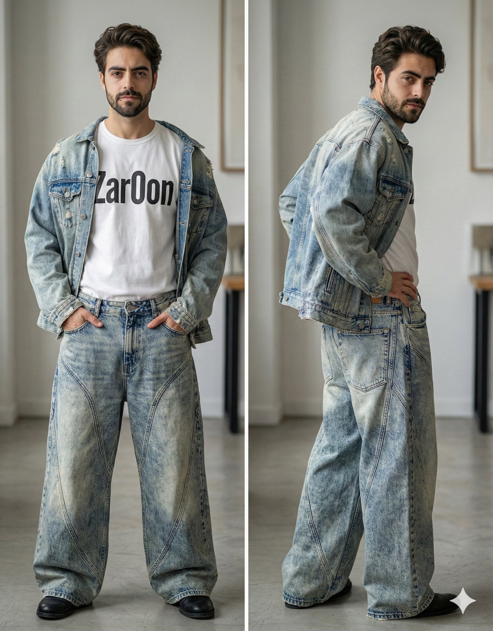 Beard. Makeup is minimal and natural, emphasizing clear skin and subtle…