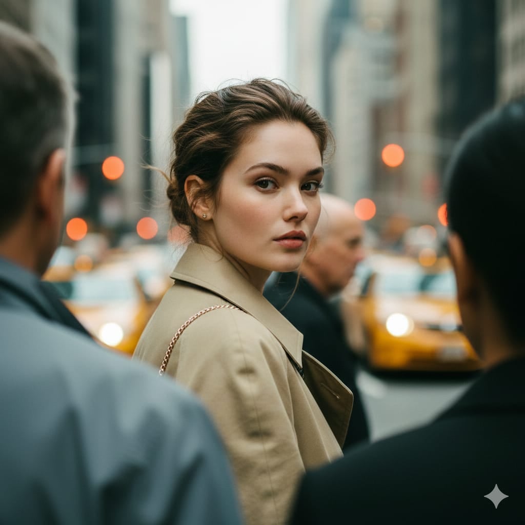 Core Intent: Create a photorealistic candid street-fashion portrait wit…
