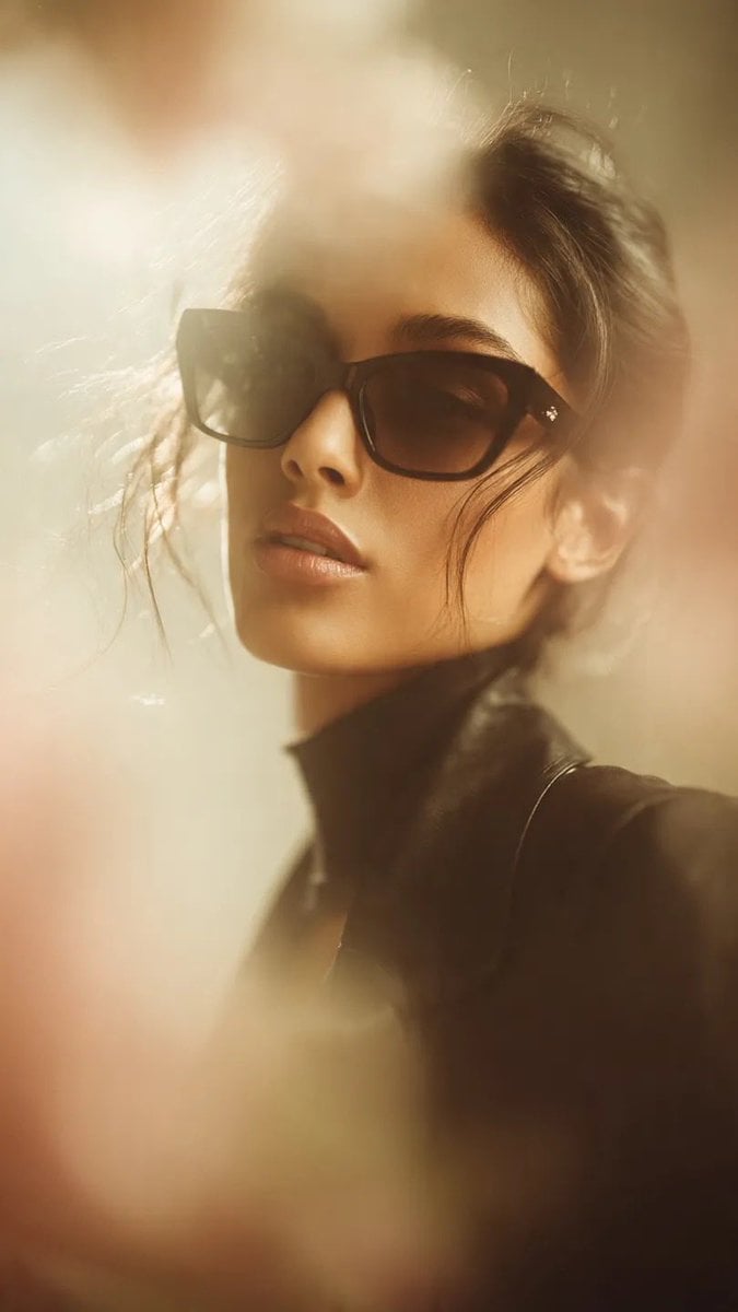 Ultra-realistic cinematic fashion portrait of a stylish woman wearing o…