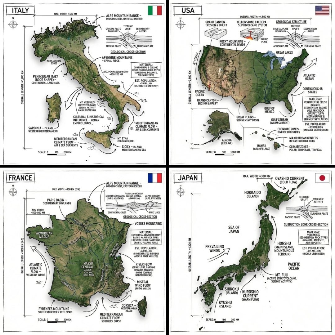 Create an infographic image of [COUNTRY], combining a realistic photogr…