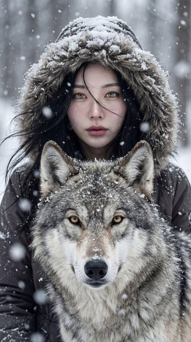 { "Objective": "Create a breathtaking cinematic winter portrait depicti…