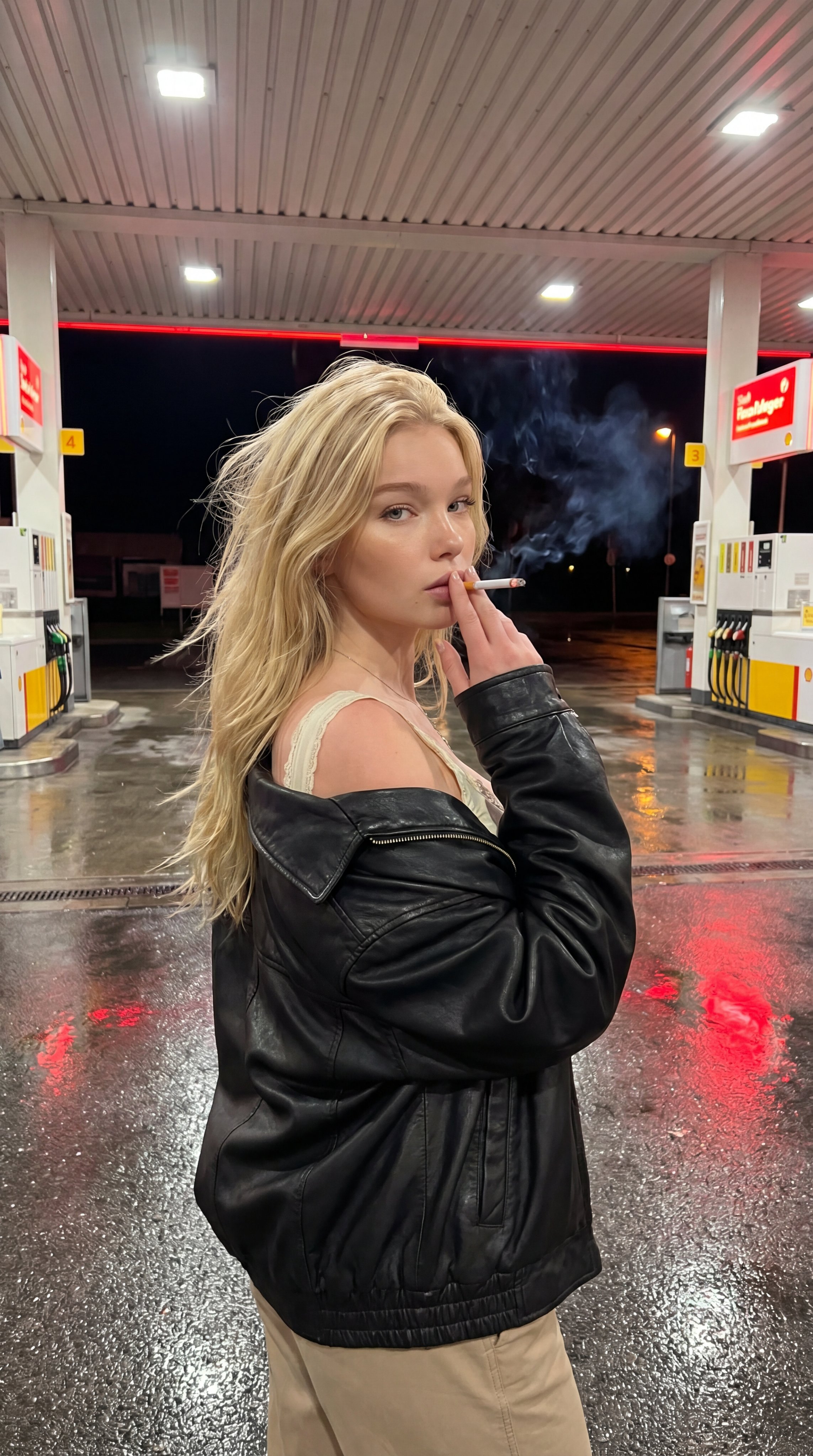 Ultra-realistic cinematic nighttime street portrait of a young blonde w… 1