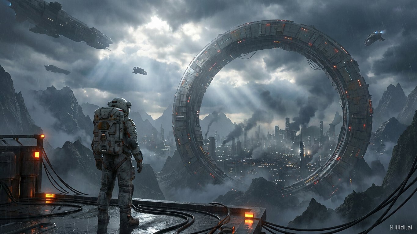 An immense futuristic megacity built inside a colossal circular ring me…