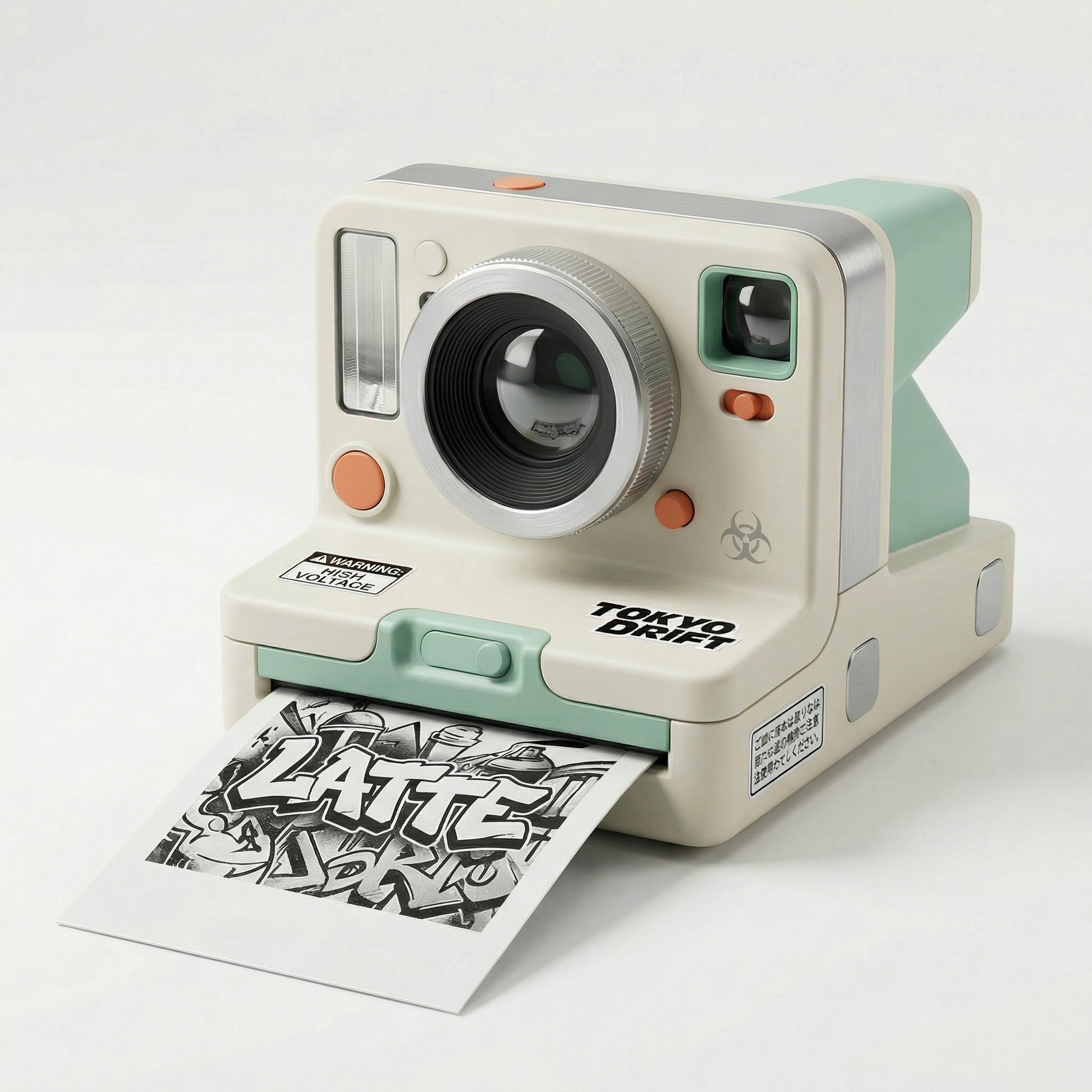 A high-detail 3D icon illustration of a classic Polaroid instant camera…