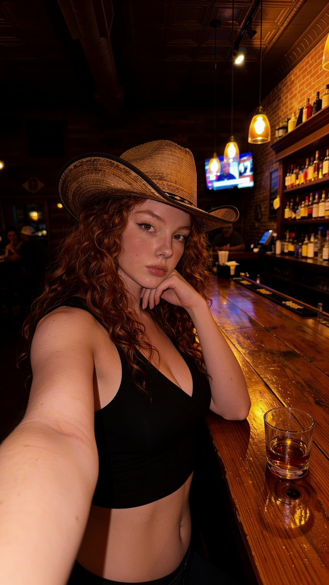 Ultra-realistic cinematic western bar portrait of a young woman with lo… 1