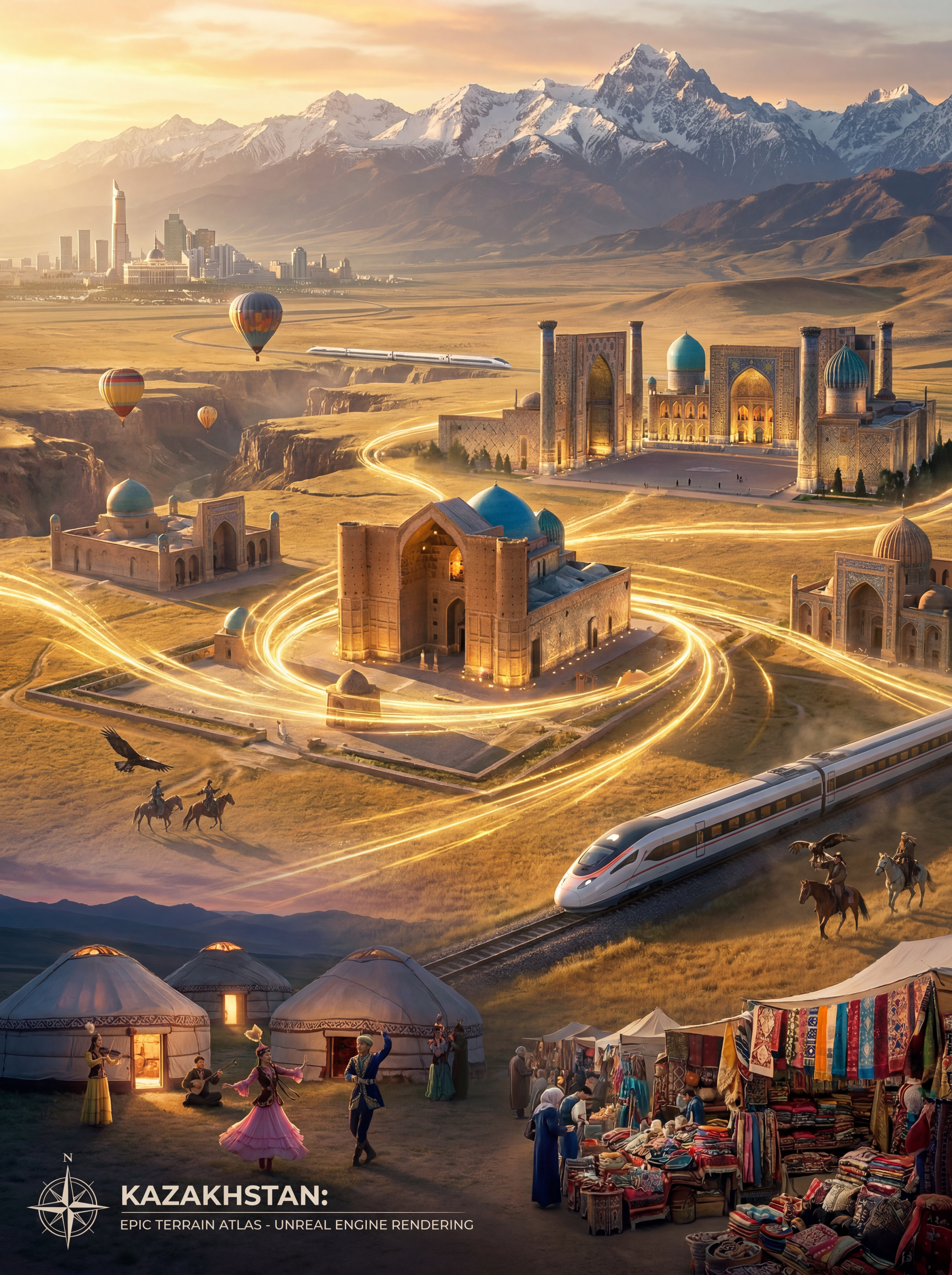 Create a visually unforgettable cinematic travel campaign for Kazakhsta…