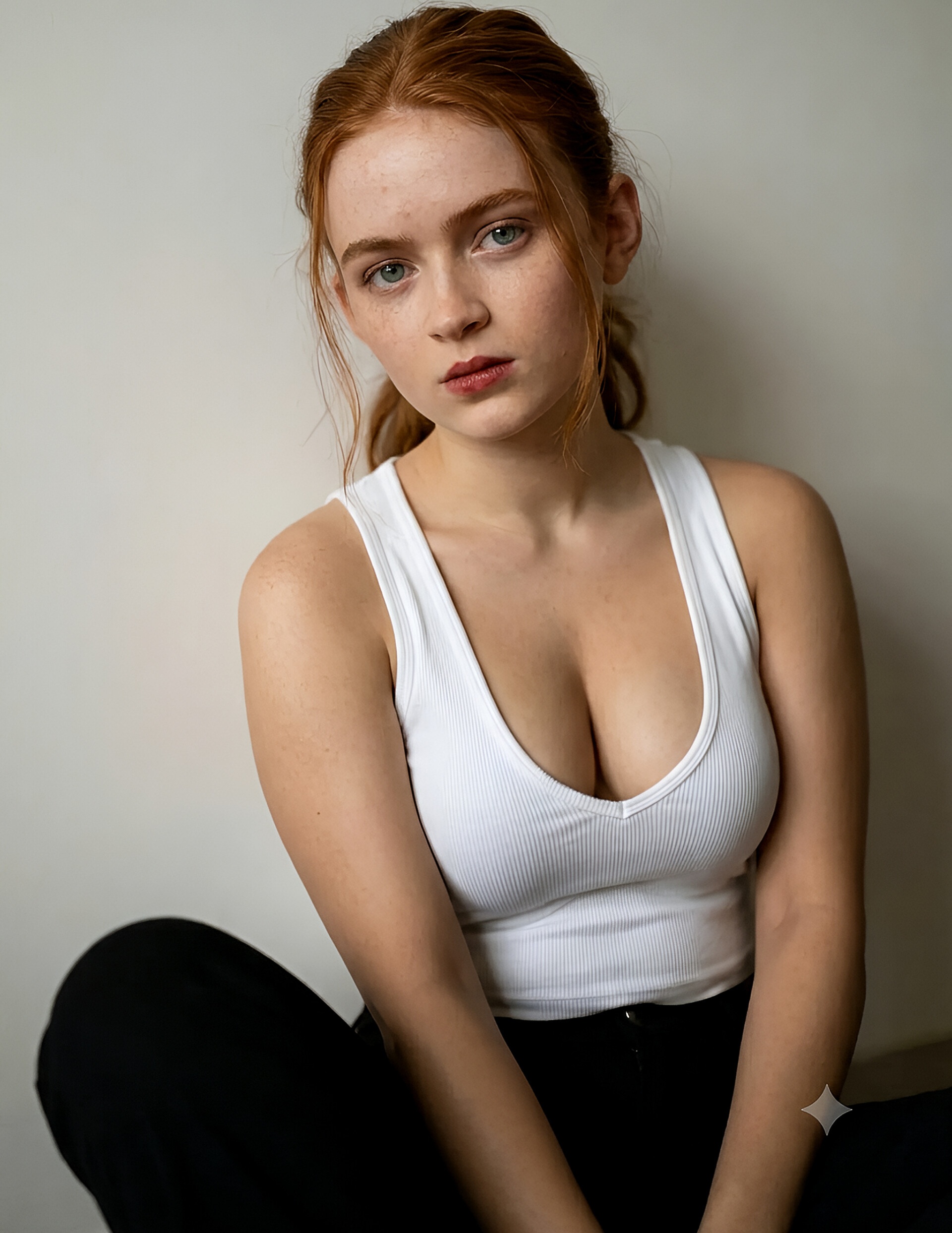 A highly detailed realistic portrait photograph of a young woman with f… 1