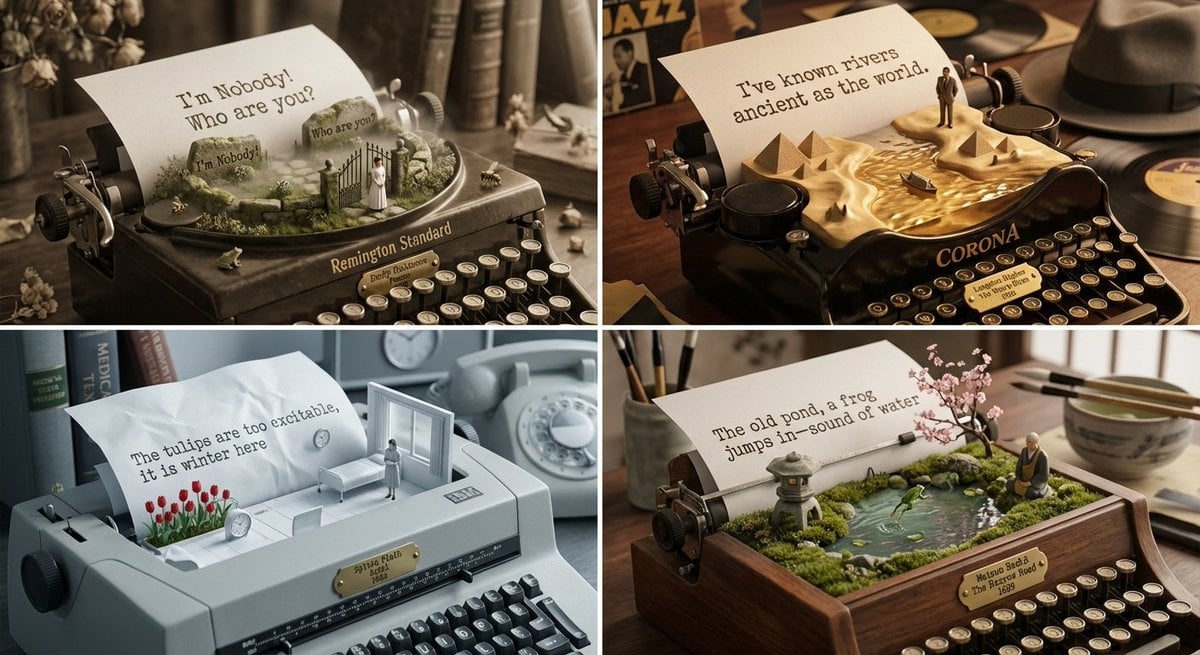 Role: Literary Curator & Typewriter Sculptor Input: [Poet or Poem, e.g.…