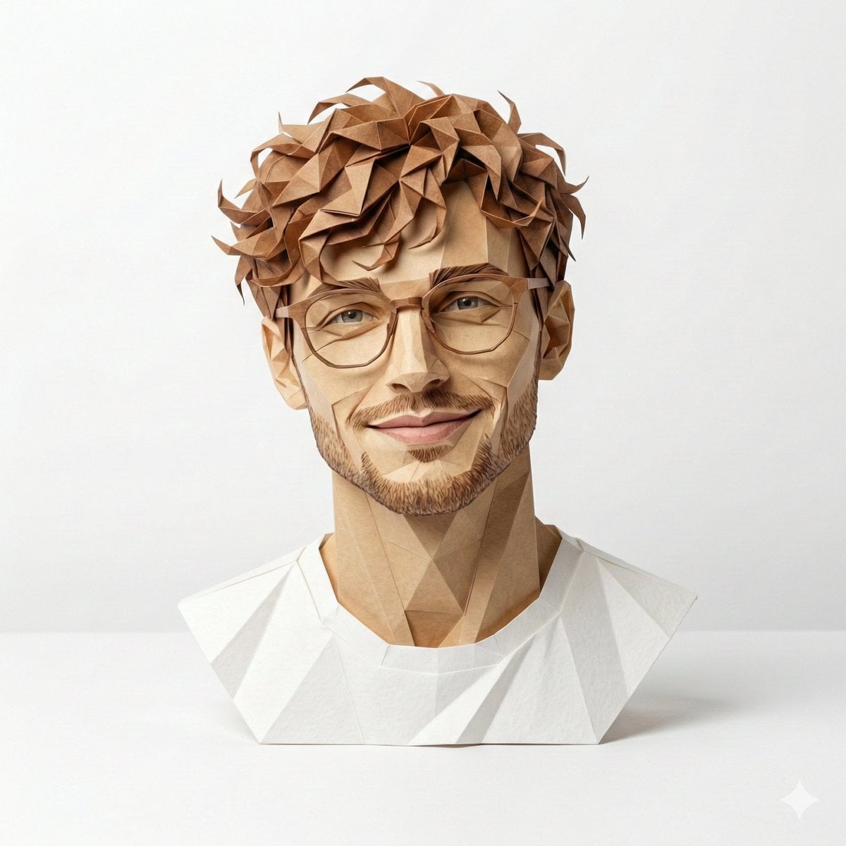 A hyper-detailed, origami-style version of a person, folded from high-q…