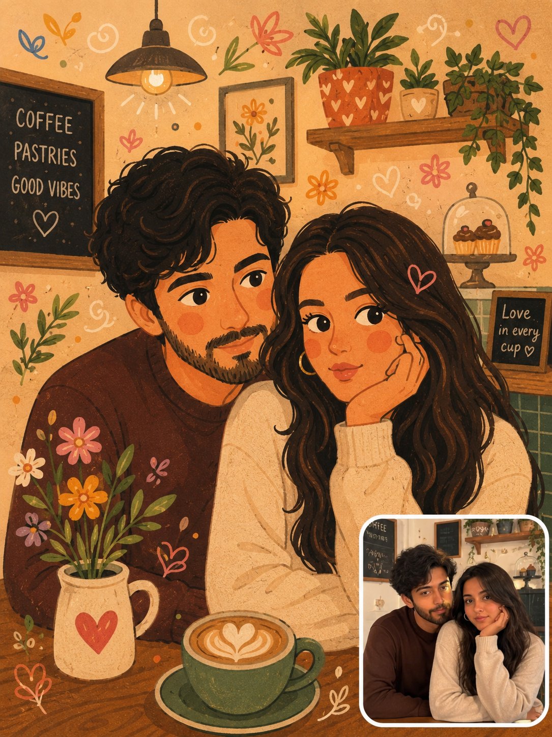 Create a charming folk doodle poster illustration inspired by cozy stor…