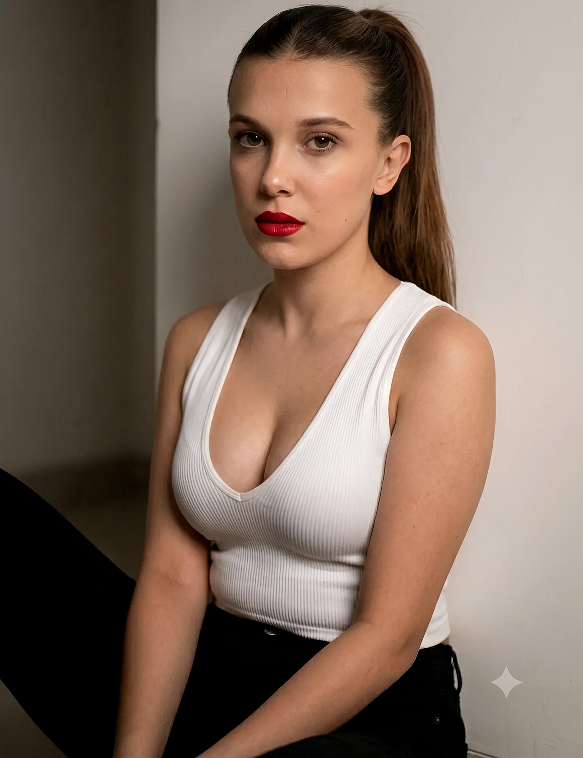 A highly detailed realistic portrait photograph of a young woman with f…