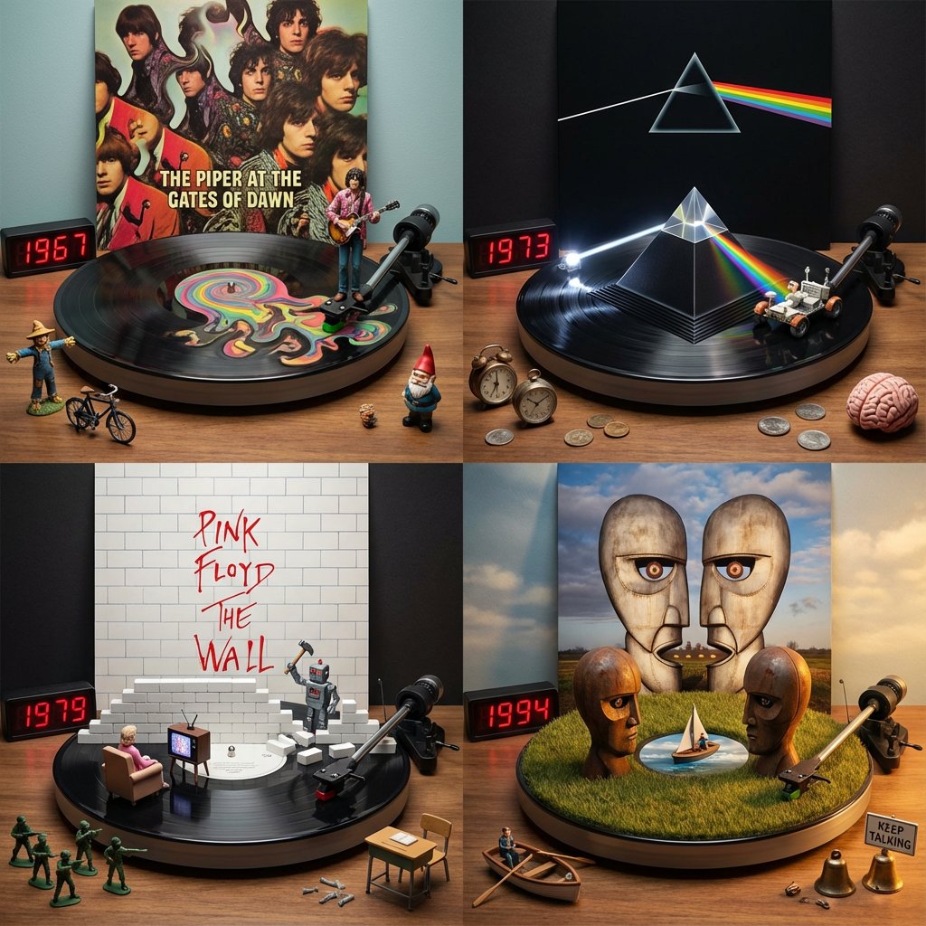 Do this for Pink Floyd: <instruction> Role: Visual Discographer & Minia…