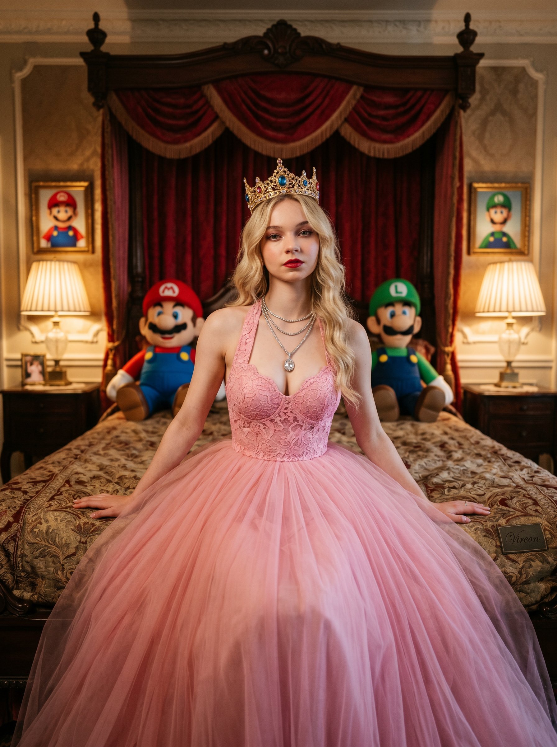 { "image_prompt": { "subject": { "appearance": "Young woman with long b…