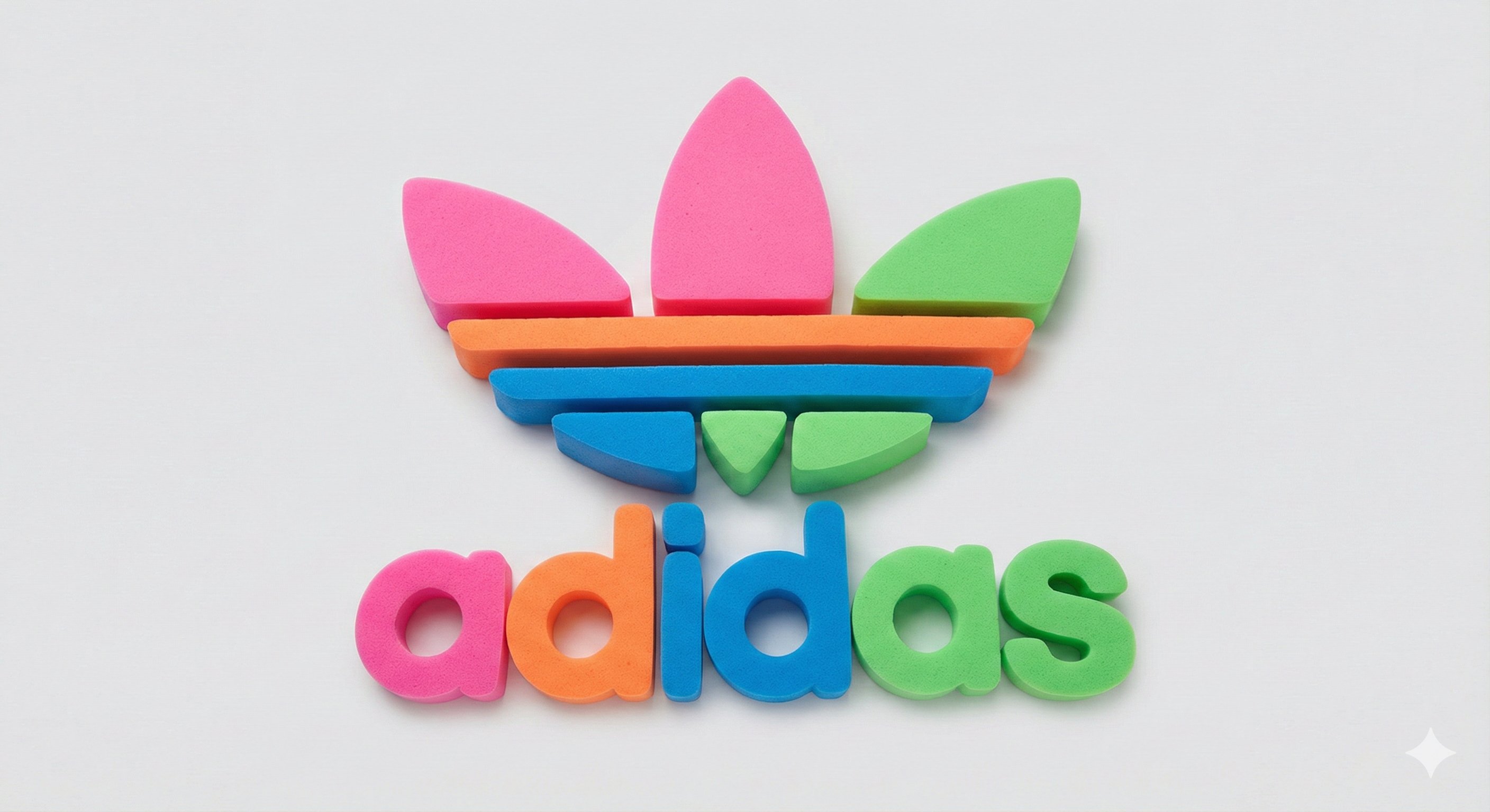 A chunky foam logo of [Brand Name] in bold neon colors. Soft matte text…